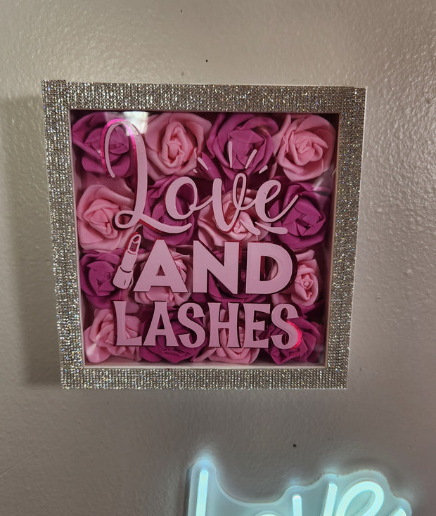 Pink Rose "Love and Lashes" Shadow Box. Glam Wall Decor. Glam Home Decor. Makeup Room Decor. Fashion & Beauty Decor - Glamorous Beauty & Boutique