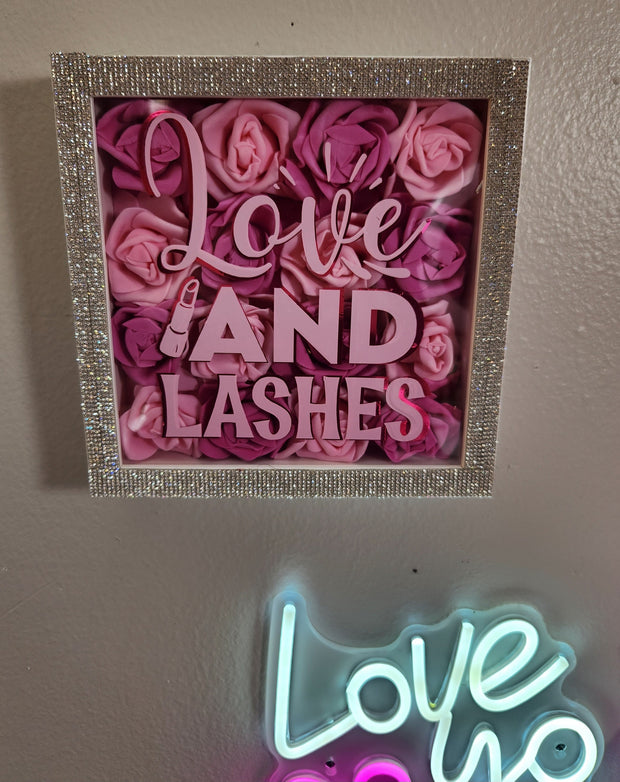 Pink Rose "Love and Lashes" Shadow Box. Glam Wall Decor. Glam Home Decor. Makeup Room Decor. Fashion & Beauty Decor - Glamorous Beauty & Boutique