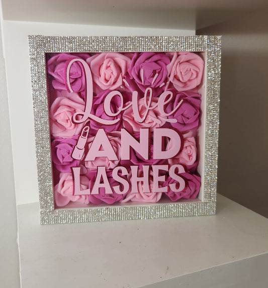 Pink Rose "Love and Lashes" Shadow Box. Glam Wall Decor. Glam Home Decor. Makeup Room Decor. Fashion & Beauty Decor - Glamorous Beauty & Boutique