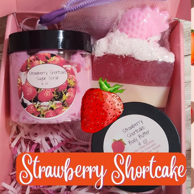 Strawberry Shortcake Bath & Body Soap/Body Butter Gift Set. Handmade All Natural Goat Milk Soap, Whipped Sugar Scrub and Body Butter Combo - Glamorous Beauty & Boutique