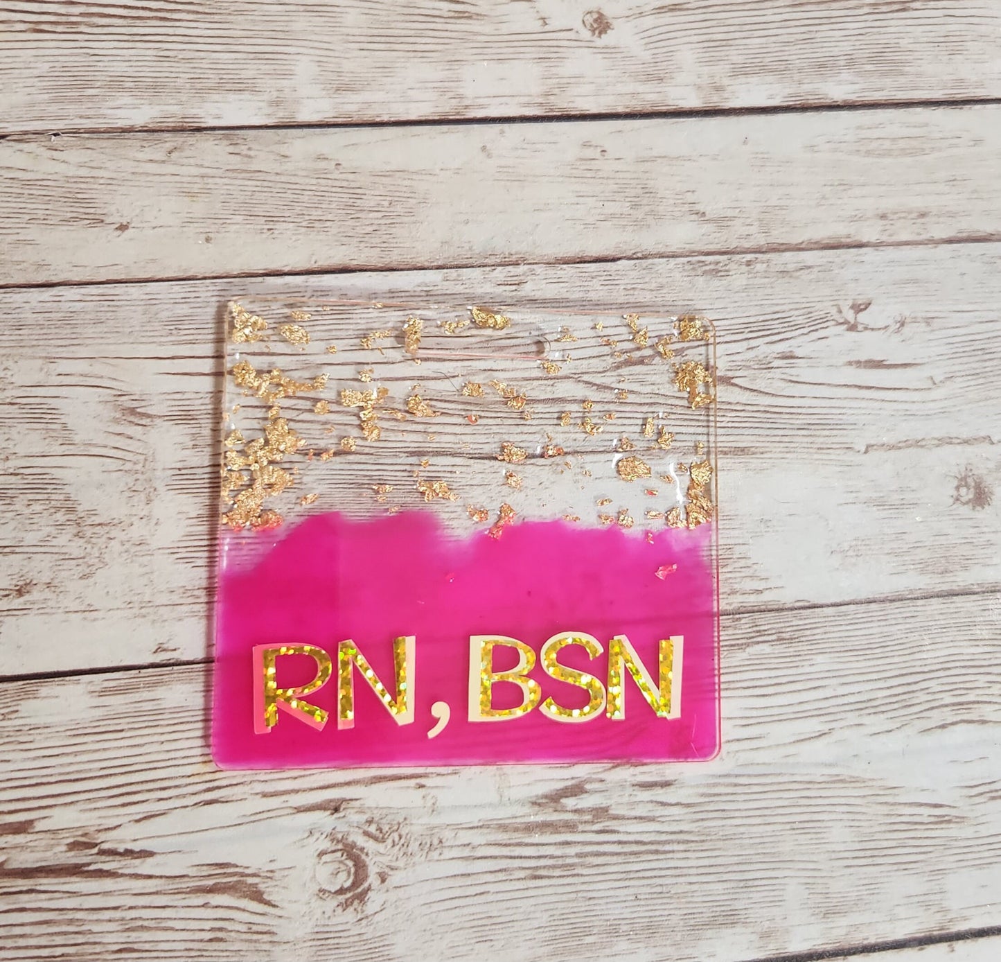 Neon Pink & Gold Foil RN, BSN Extended Horizontal Badge Buddy for Medical Professionals. Nurse Badge Buddy. Resin Glitter Badge Buddy - Glamorous Beauty & Boutique