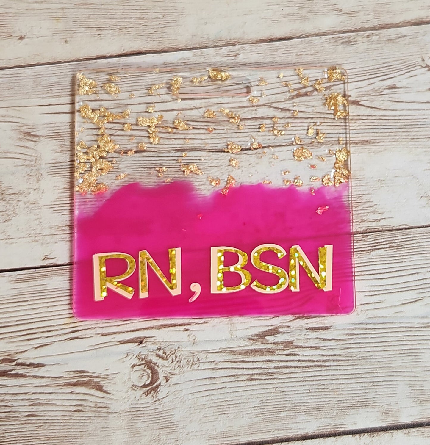 Neon Pink & Gold Foil Horizontal or Vertical Badge Buddy for Medical Professionals. Nurse Badge Buddy. Acrylic and Resin Glitter Badge Buddy - Glamorous Beauty & Boutique