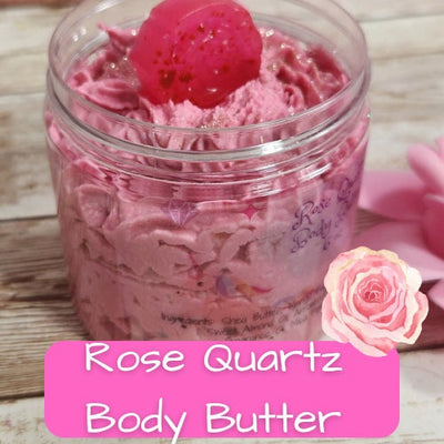 Rose Quartz Whipped Body Butter. Handmade Avocado, Shea & Mango Butter Body Frosting. All Natural Non Greasy Emulsified Body Butter - Glamorous Beauty & Boutique