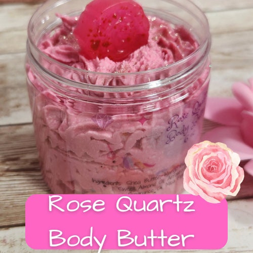 Rose Quartz Whipped Body Butter. Handmade Avocado, Shea & Mango Butter Body Frosting. All Natural Non Greasy Emulsified Body Butter - Glamorous Beauty & Boutique