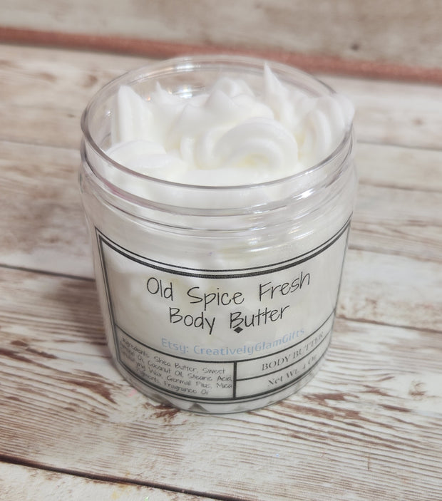 Men's Old Spice Fresh Whipped Body Butter. Handmade Shea Butter Body Frosting. All Natural Non Greasy Emulsified Body Butter for Men - Glamorous Beauty & Boutique