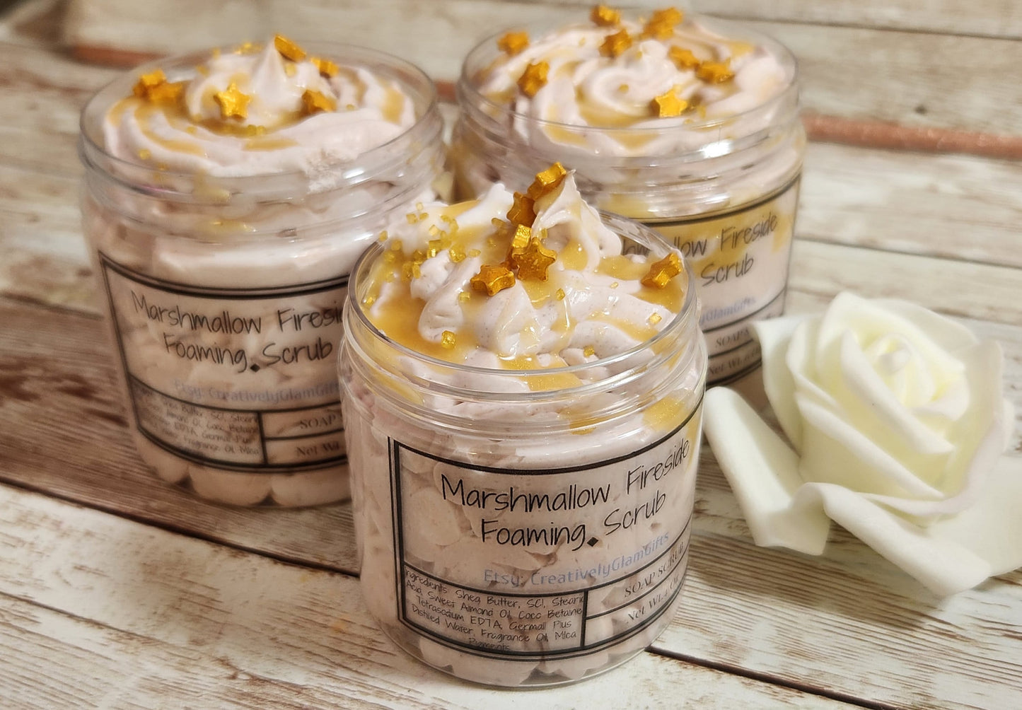 Marshmallow Fireside BBW Type Whipped Foaming Sugar Scrub. Exfoliating Body Wash & Scrub. All Natural Shea Butter Whipped Soap/Shaving Cream - Glamorous Beauty & Boutique