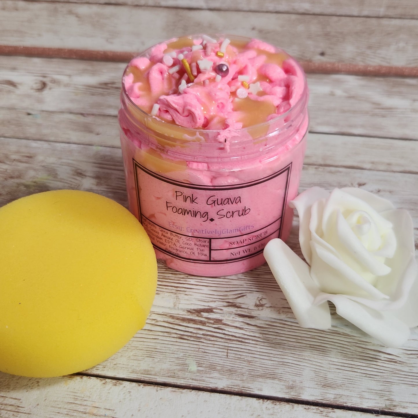 Pink Guava Whipped Foaming Sugar Scrub. Exfoliating Body Wash & Scrub. All Natural Shea Butter Whipped Soap - Glamorous Beauty & Boutique