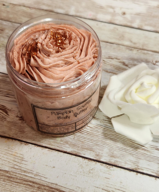 Pumpkin Souffle Shimmer Whipped Body Butter. Handmade Shea & Cocoa Butter Body Frosting. All Natural Non Greasy Emulsified Body Butter - Glamorous Beauty & Boutique