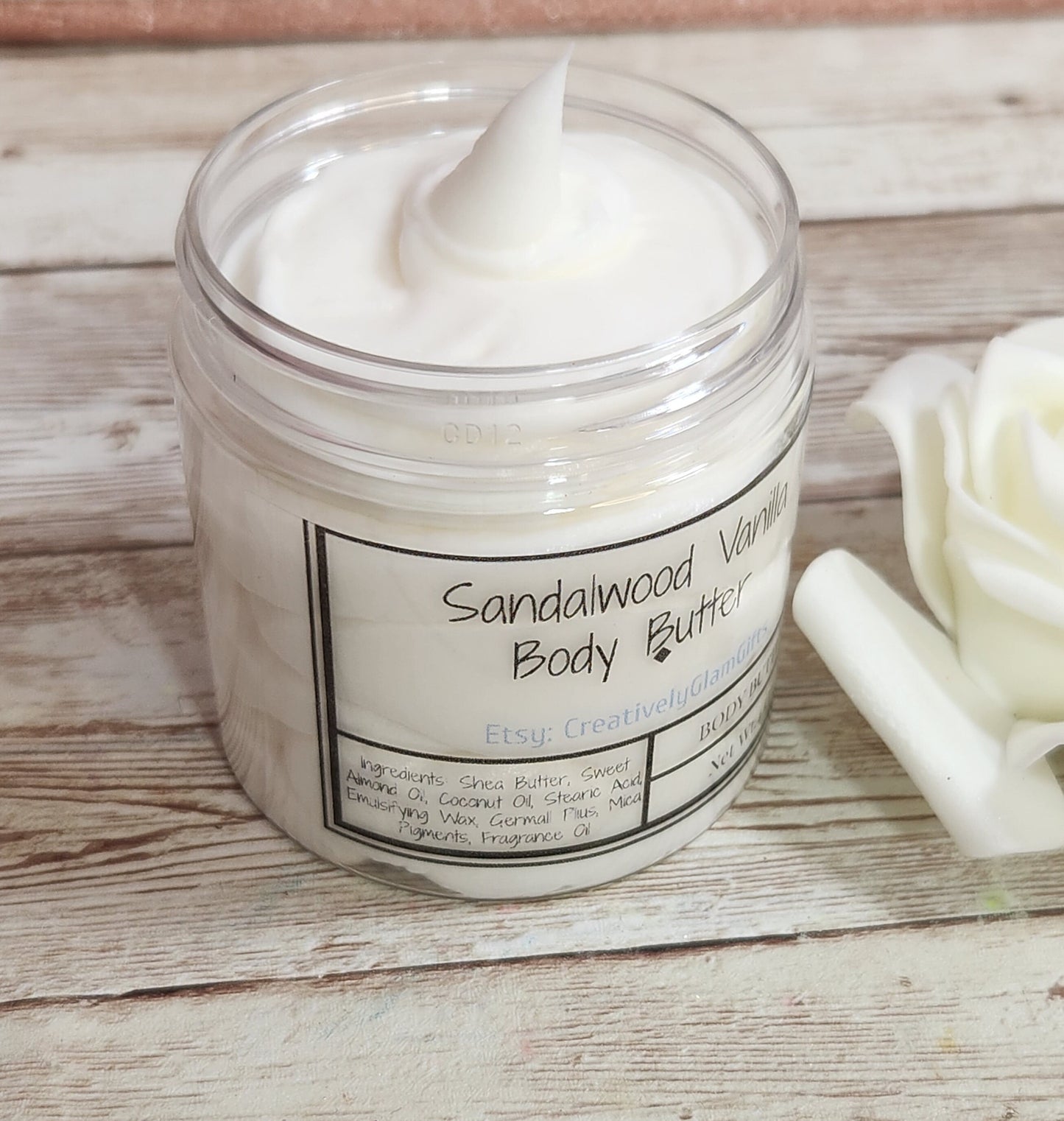 Sandalwood Vanilla Whipped Body Butter. Handmade Shea & Cocoa Butter Body Frosting. All Natural Non Greasy Emulsified Body Butter - Glamorous Beauty & Boutique