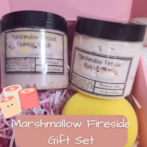 Marshmallow Fireside BBW Body Butter & Whipped Sugar Scrub Gift Set. Handmade All Natural Fluffy Whipped Sugar Scrub and Body Butter Combo - Glamorous Beauty & Boutique