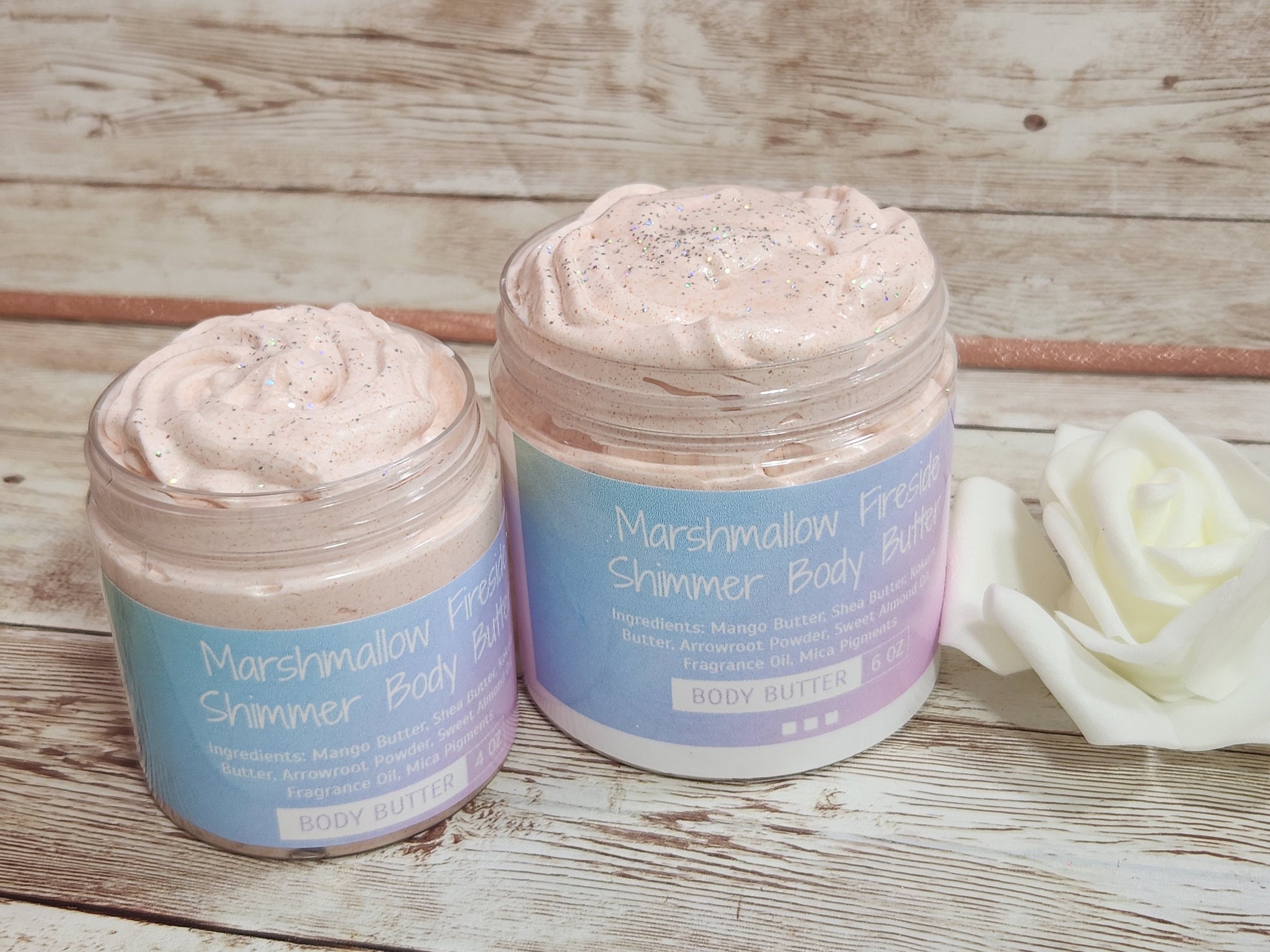 Marshmallow Fireside BBW Type Whipped Shimmer Body Butter. Handmade Shea, Avocado & Mango Butter Body Frosting. All Natural Body Butter - Glamorous Beauty & Boutique