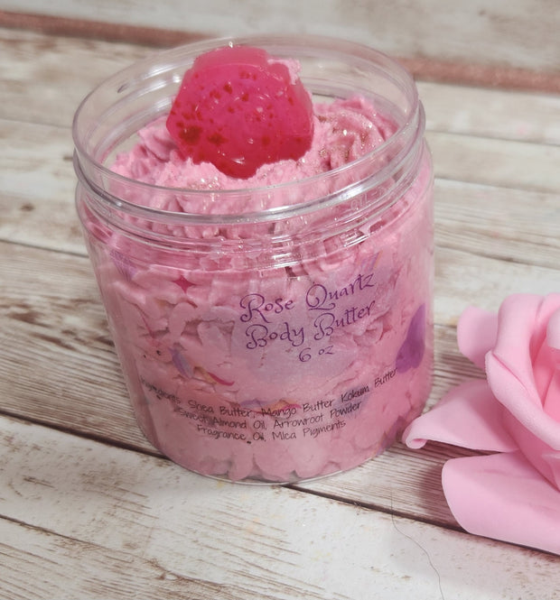 Rose Quartz Whipped Body Butter. Handmade Avocado, Shea & Mango Butter Body Frosting. All Natural Non Greasy Emulsified Body Butter - Glamorous Beauty & Boutique