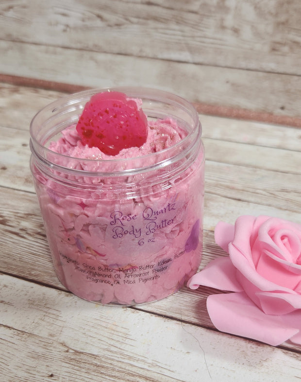 Rose Quartz Whipped Body Butter. Handmade Avocado, Shea & Mango Butter Body Frosting. All Natural Non Greasy Emulsified Body Butter - Glamorous Beauty & Boutique