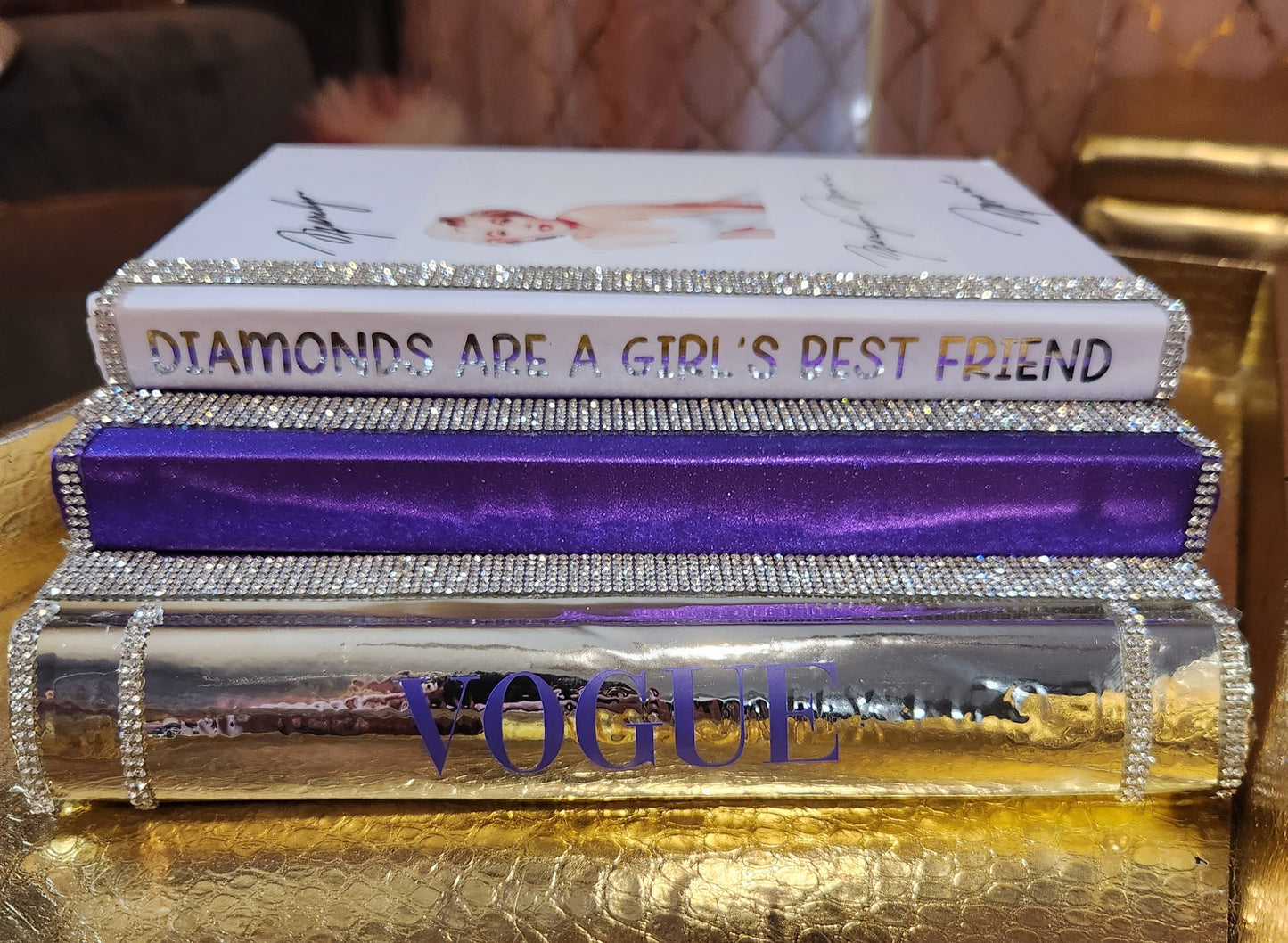 Marilyn Monroe Glam Book Stack (Set of 3). Marilyn Monroe Purple, White & Metallic Silver Books, Glam Decor. Makeup Room Decor. Bling - Glamorous Beauty & Boutique