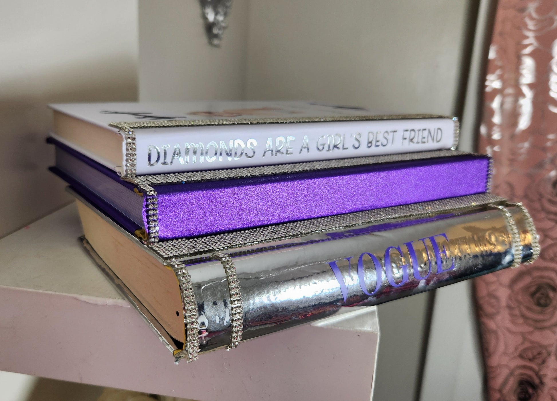 Marilyn Monroe Glam Book Stack (Set of 3). Marilyn Monroe Purple, White & Metallic Silver Books, Glam Decor. Makeup Room Decor. Bling - Glamorous Beauty & Boutique