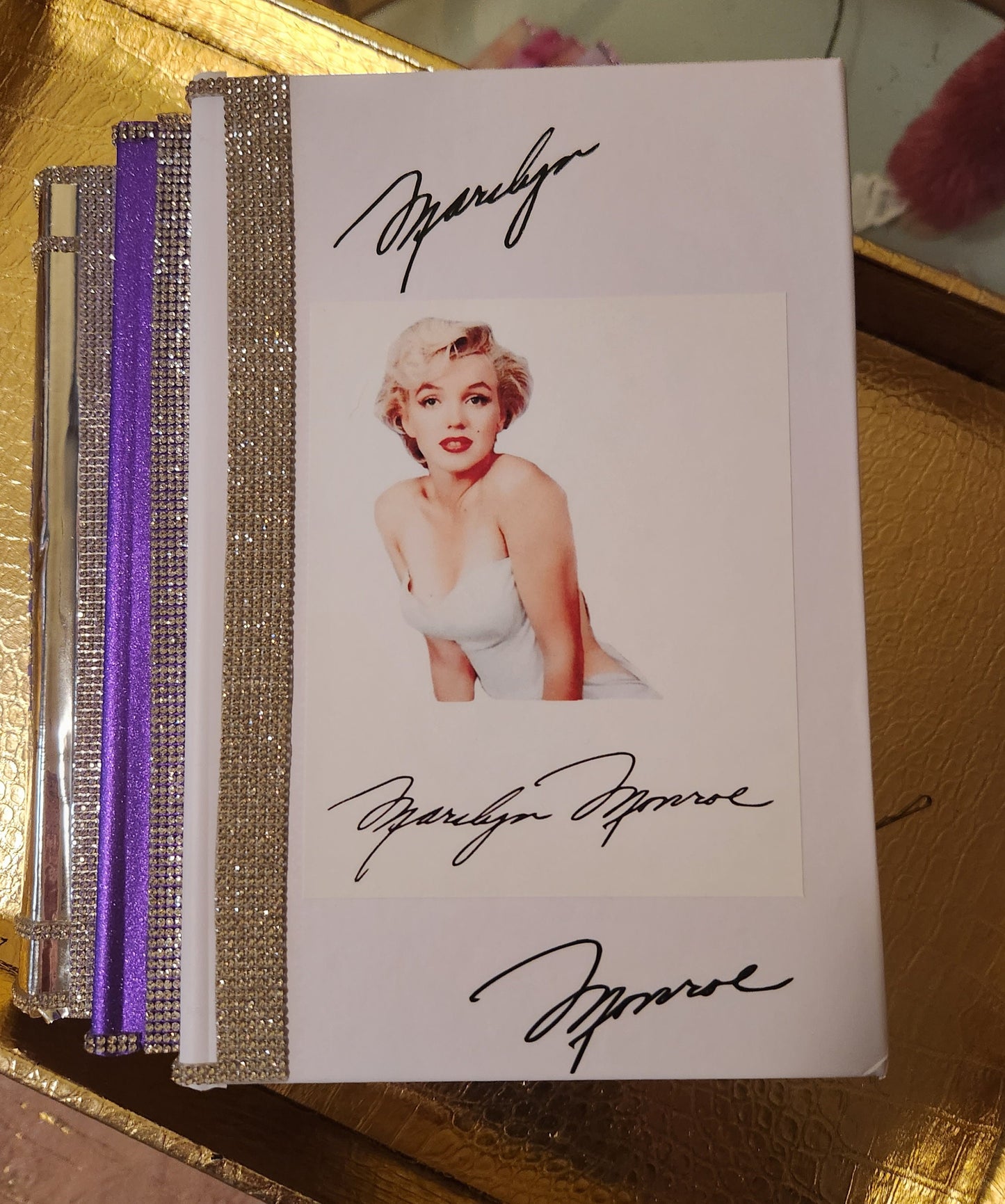 Marilyn Monroe Glam Book Stack (Set of 3). Marilyn Monroe Purple, White & Metallic Silver Books, Glam Decor. Makeup Room Decor. Bling - Glamorous Beauty & Boutique