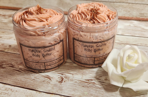 Pumpkin Souffle Shimmer Whipped Body Butter. Handmade Shea & Cocoa Butter Body Frosting. All Natural Non Greasy Emulsified Body Butter - Glamorous Beauty & Boutique