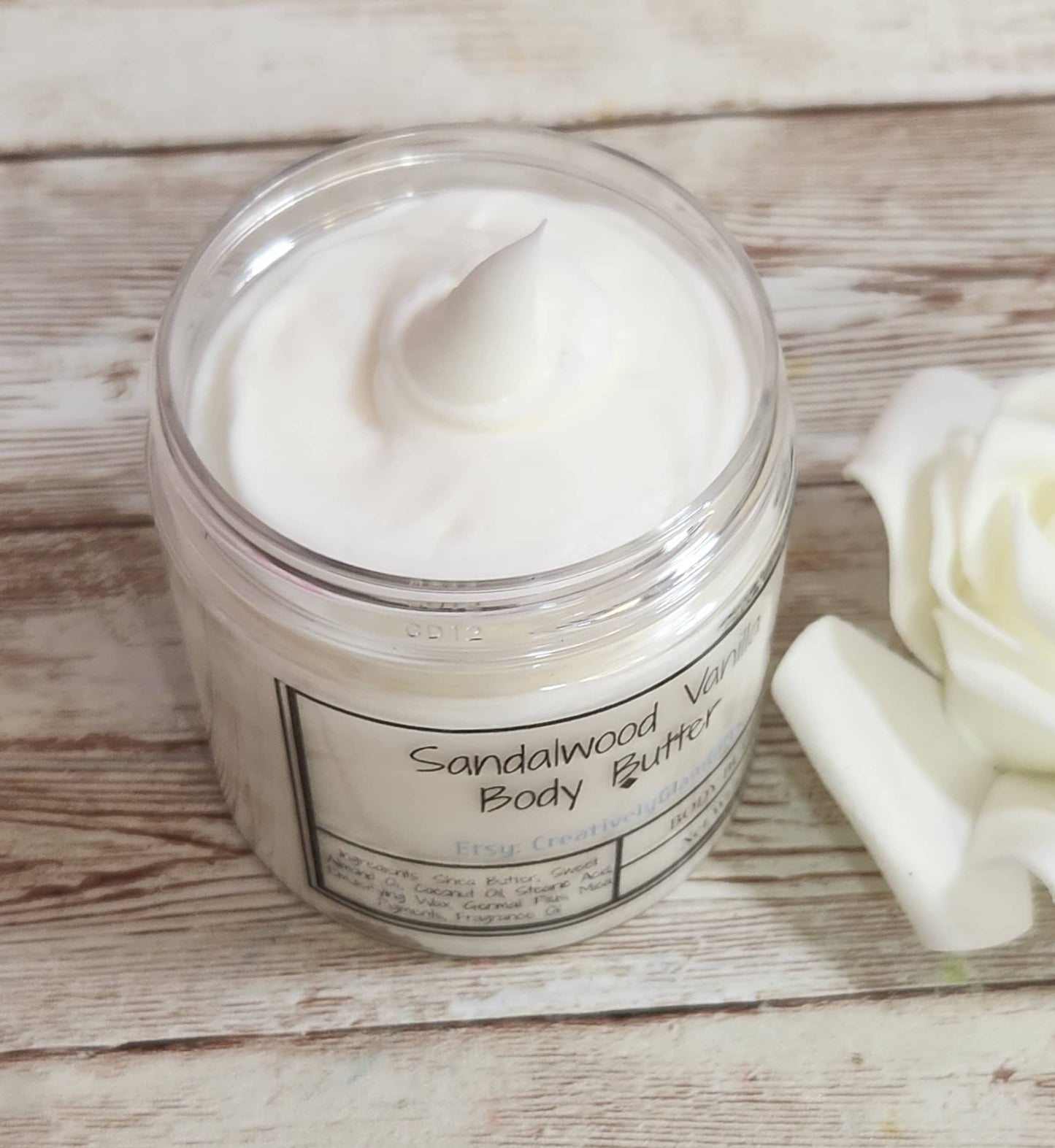 Sandalwood Vanilla Whipped Body Butter. Handmade Shea & Cocoa Butter Body Frosting. All Natural Non Greasy Emulsified Body Butter - Glamorous Beauty & Boutique