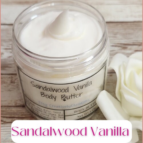 Sandalwood Vanilla Whipped Body Butter. Handmade Shea & Cocoa Butter Body Frosting. All Natural Non Greasy Emulsified Body Butter - Glamorous Beauty & Boutique