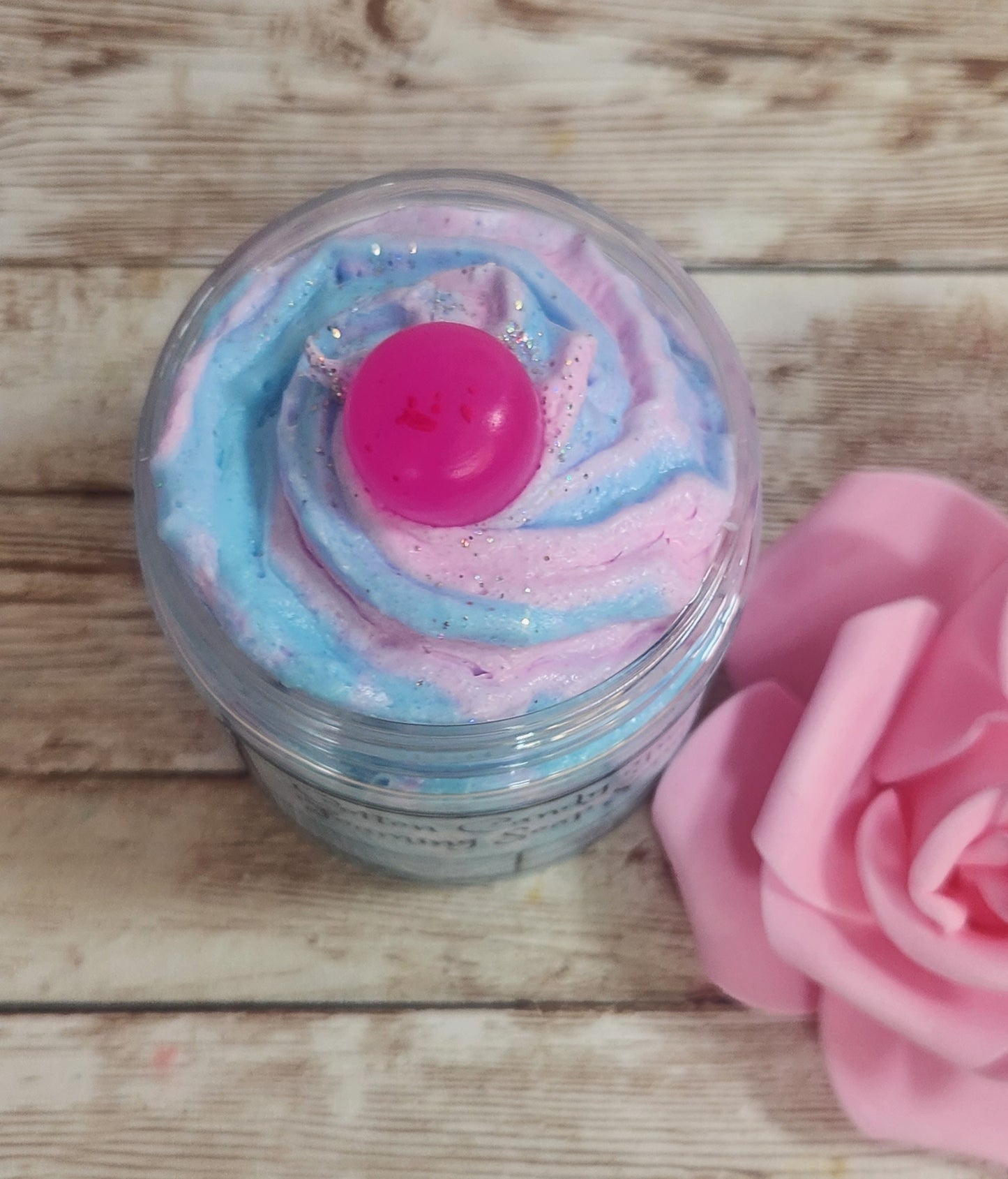 Cotton Candy Twist Whipped Foaming Shea Butter Sugar Scrub. Exfoliating Body Wash & Scrub. All Natural Shea Butter Whipped Soap - Glamorous Beauty & Boutique