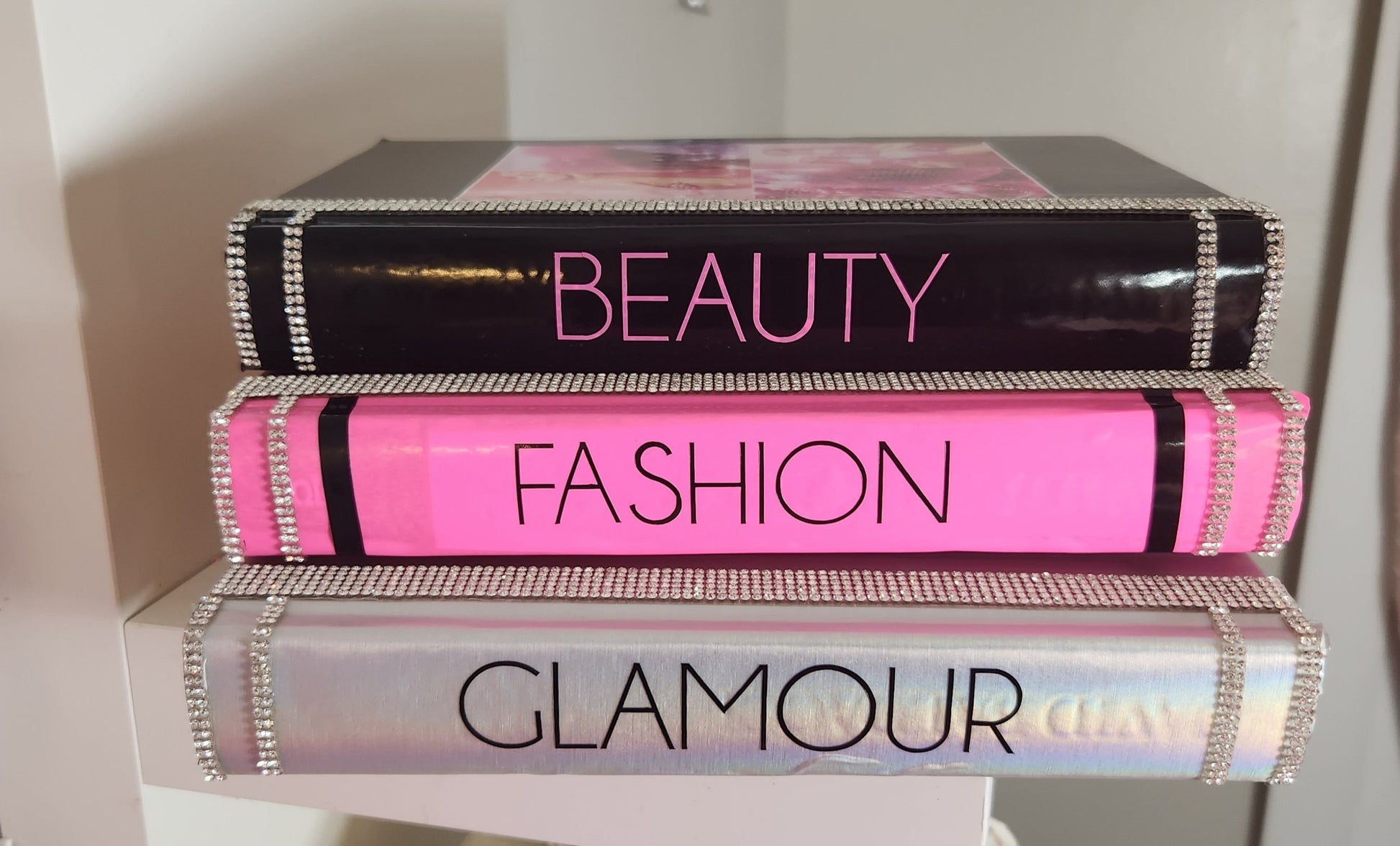 Glam Book Stack (Set of 3). Custom Coffee Table Decor.  Pink, Holographic Silver & Black Books, Bling Decor, Glam Decor. Makeup Room Decor - Glamorous Beauty & Boutique