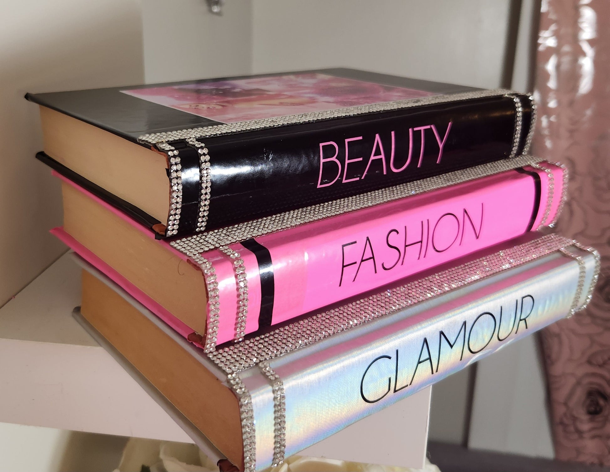 Glam Book Stack (Set of 3). Custom Coffee Table Decor.  Pink, Holographic Silver & Black Books, Bling Decor, Glam Decor. Makeup Room Decor - Glamorous Beauty & Boutique