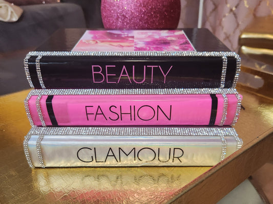 Glam Book Stack (Set of 3). Custom Coffee Table Decor.  Pink, Holographic Silver & Black Books, Bling Decor, Glam Decor. Makeup Room Decor - Glamorous Beauty & Boutique