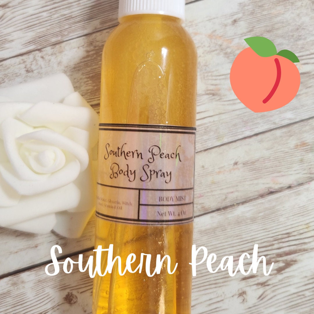 Southern Peach Moisturizing Body & Hair Spray. 4 oz Handmade Alcohol Free Hair and Body Mist.  Room Freshener - Glamorous Beauty & Boutique