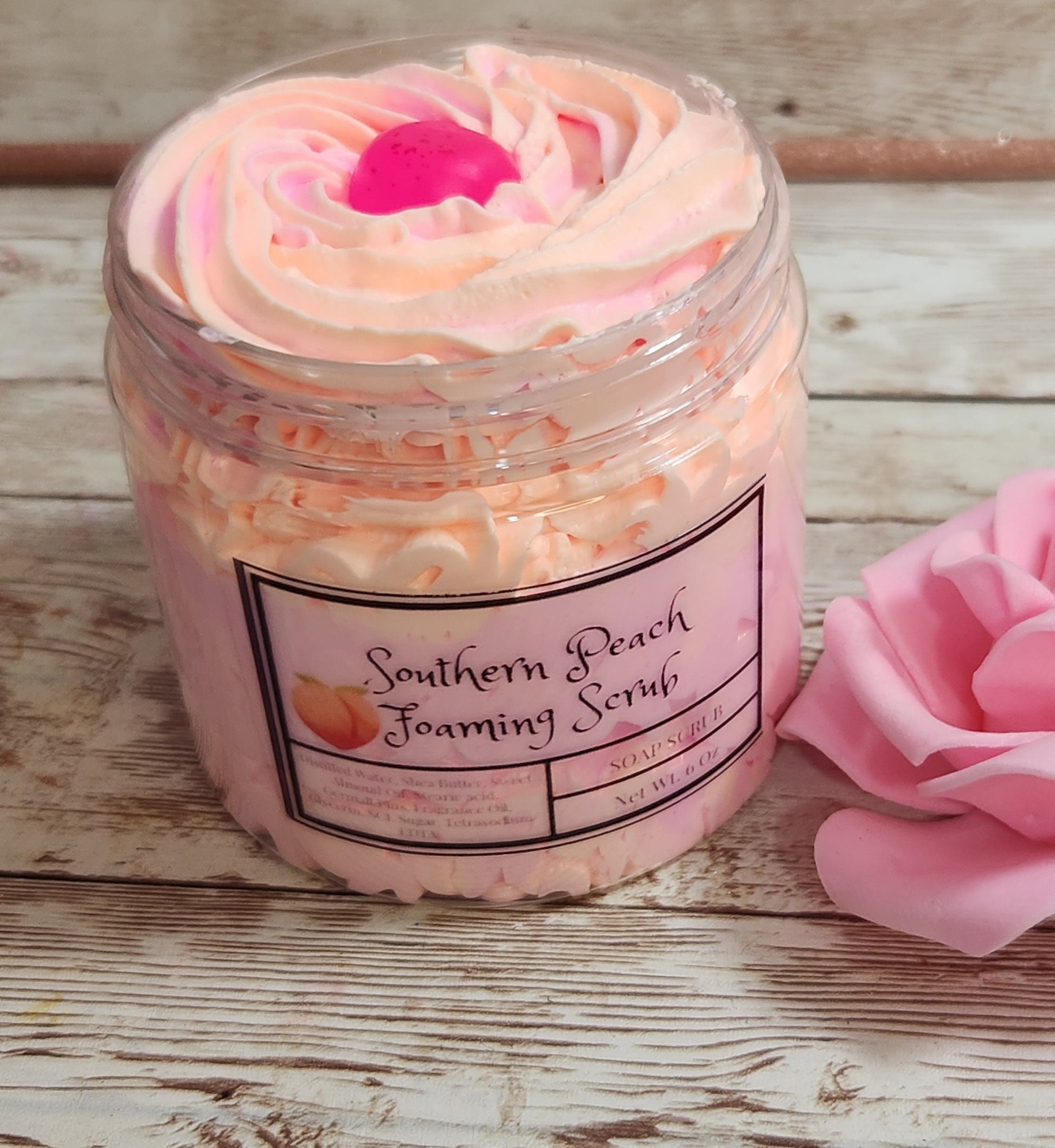 Southern Peach Exfoliating Whipped Sugar Scrub. Handmade Whipped Soap & Body Scrub in One. All Natural Foaming Soap Scrub. Shaving Cream - Glamorous Beauty & Boutique