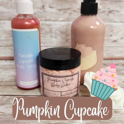 Pumpkin Cupcake Bath & Body Gift Set. Handmade Whipped Body Butter, Hand and Body Lotion and Body Spray Gift Box. - Glamorous Beauty & Boutique
