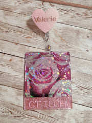 Custom Horizontal or Vertical Pressed Flowers Badge Buddy & Anatomical Heart Badge Reel Set. RN Nurse, PCT, APRN Badge Holder and Buddy - Glamorous Beauty & Boutique