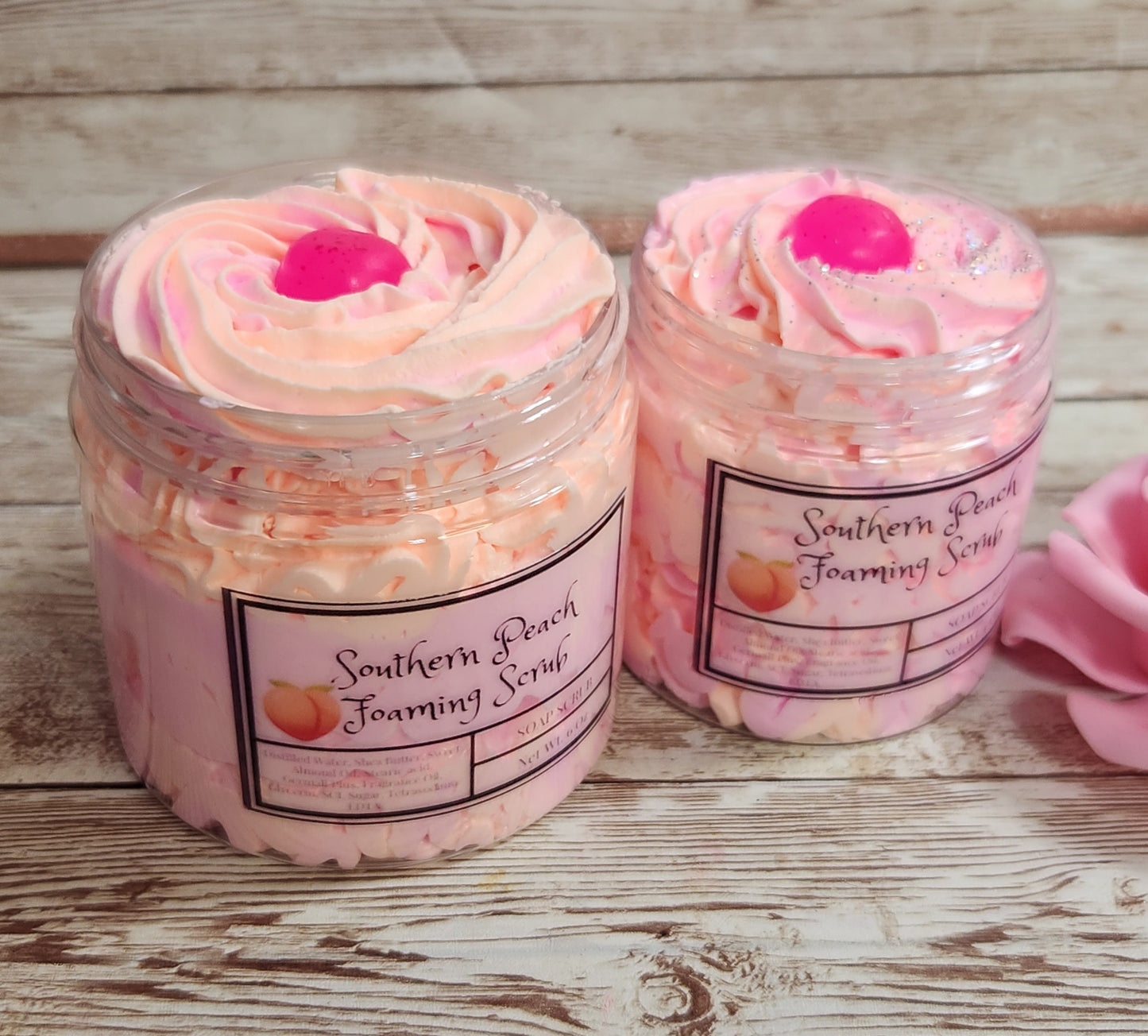 Southern Peach Exfoliating Whipped Sugar Scrub. Handmade Whipped Soap & Body Scrub in One. All Natural Foaming Soap Scrub. Shaving Cream - Glamorous Beauty & Boutique