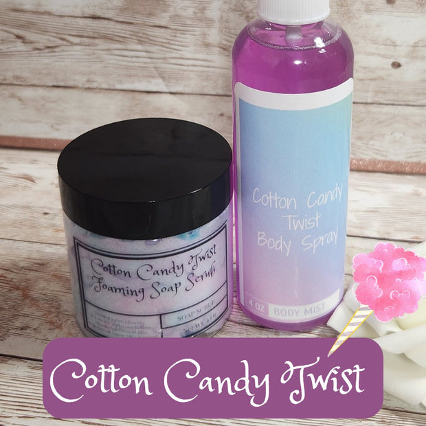 Cotton Candy Twist Bath & Body Gift Box. Shea Butter Whipped Sugar Scrub and Hydrating Body Spray. Whipped Soap Scrub and Body Mist - Glamorous Beauty & Boutique