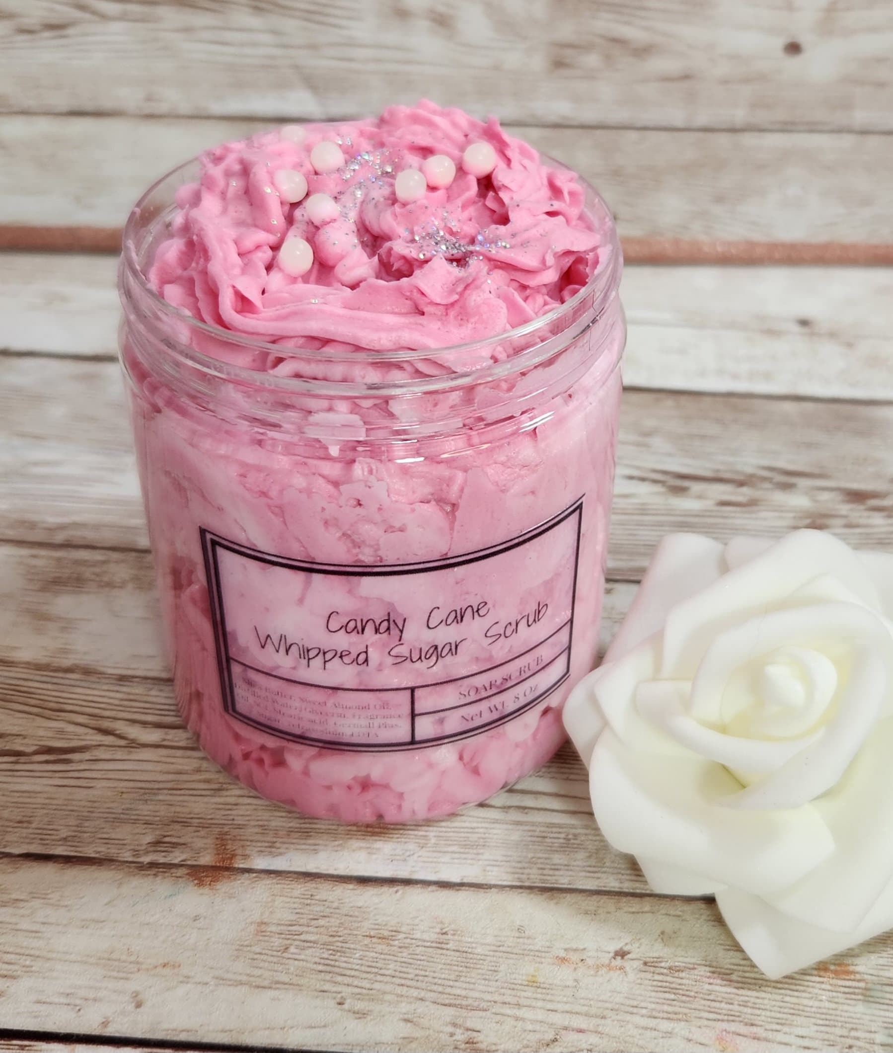 Candy Cane Foaming Sugar Scrub. Exfoliating Shea Butter Sugar Scrub. Handmade Whipped Soap & Body Scrub in One. Whipped Soap Scrub - Glamorous Beauty & Boutique