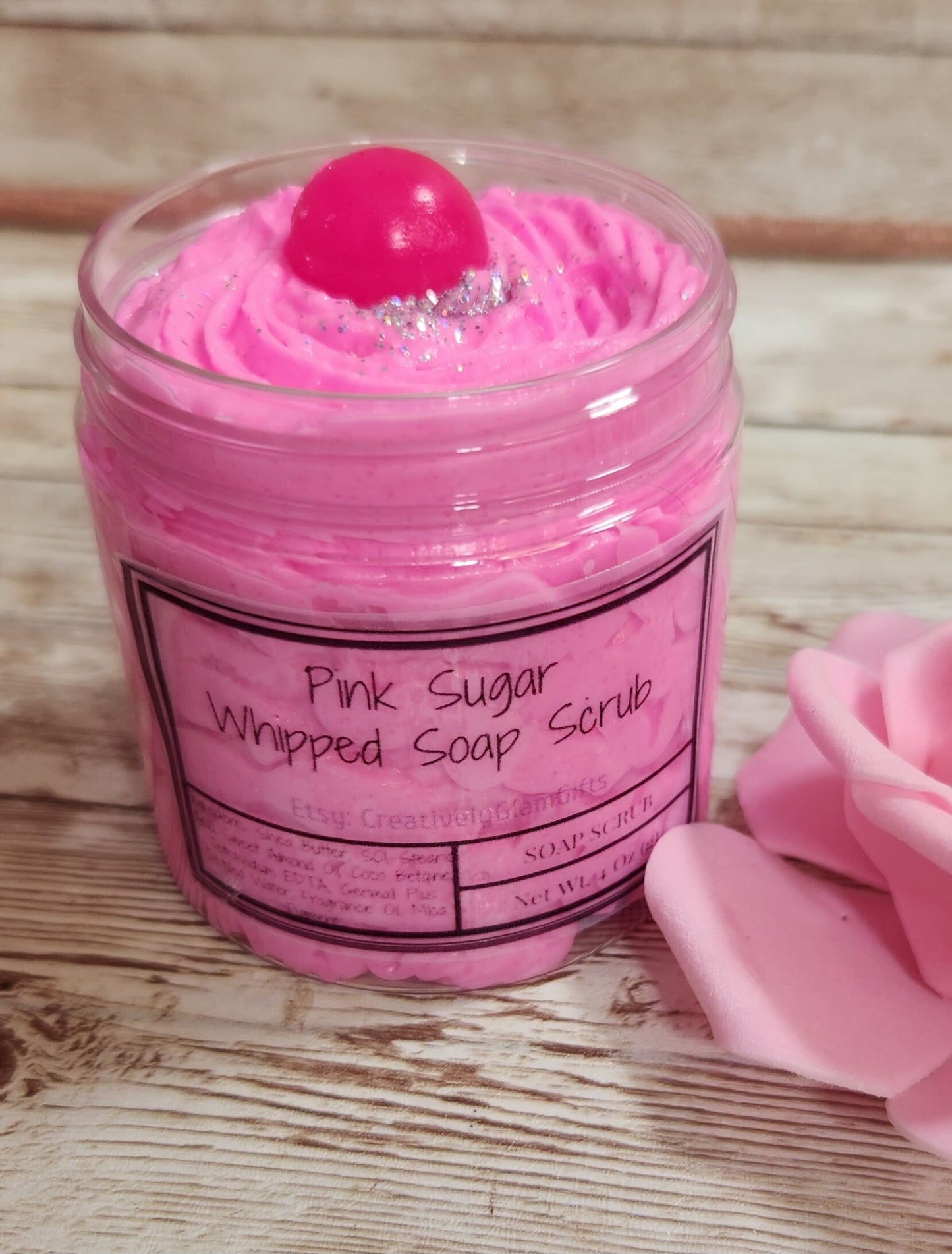 Pink Sugar Whipped Foaming Sugar Scrub. Exfoliating Body Wash & Scrub. All Natural Shea Butter Whipped Soap and Shaving Cream - Glamorous Beauty & Boutique