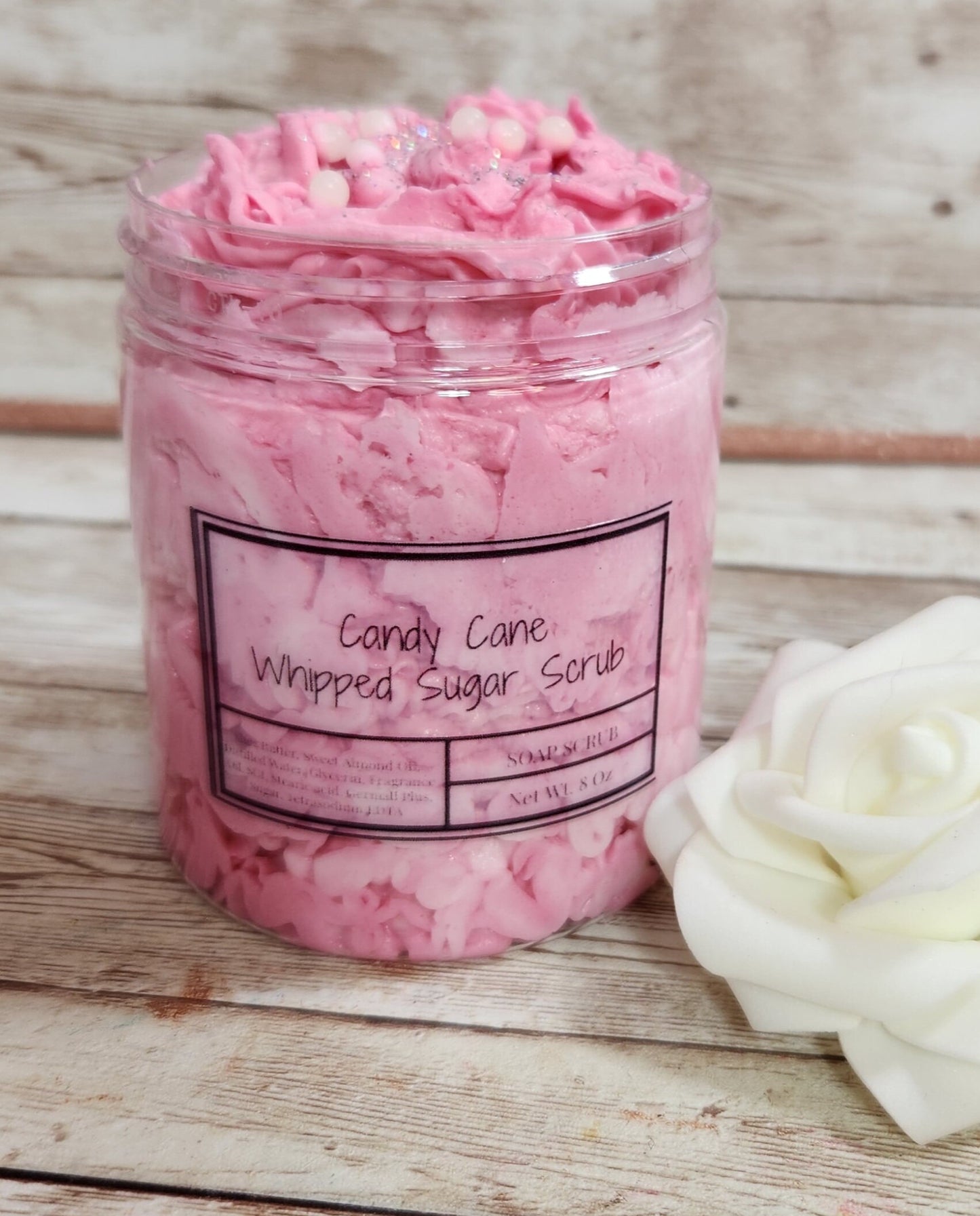 Candy Cane Foaming Sugar Scrub. Exfoliating Shea Butter Sugar Scrub. Handmade Whipped Soap & Body Scrub in One. Whipped Soap Scrub - Glamorous Beauty & Boutique