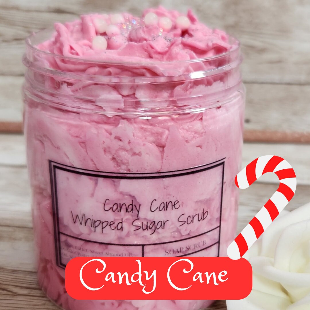 Candy Cane Foaming Sugar Scrub. Exfoliating Shea Butter Sugar Scrub. Handmade Whipped Soap & Body Scrub in One. Whipped Soap Scrub - Glamorous Beauty & Boutique