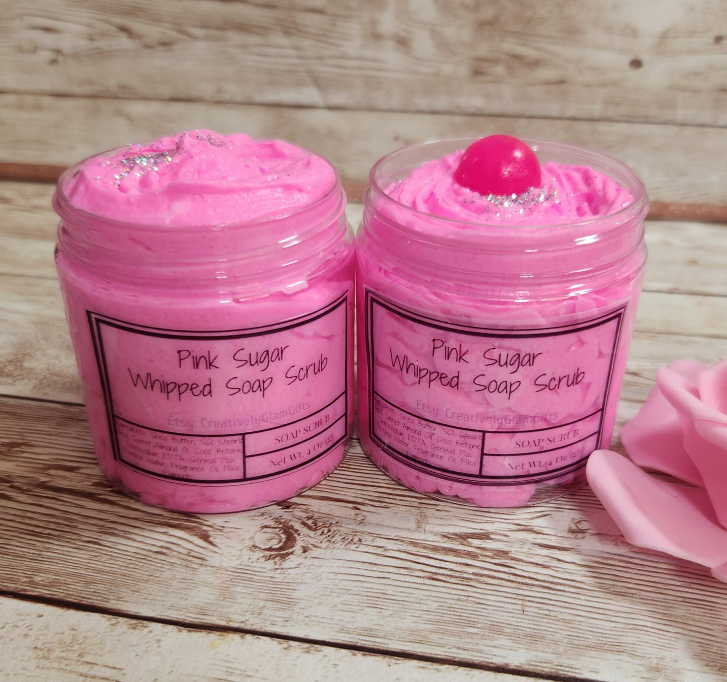 Pink Sugar Whipped Foaming Sugar Scrub. Exfoliating Body Wash & Scrub. All Natural Shea Butter Whipped Soap and Shaving Cream - Glamorous Beauty & Boutique