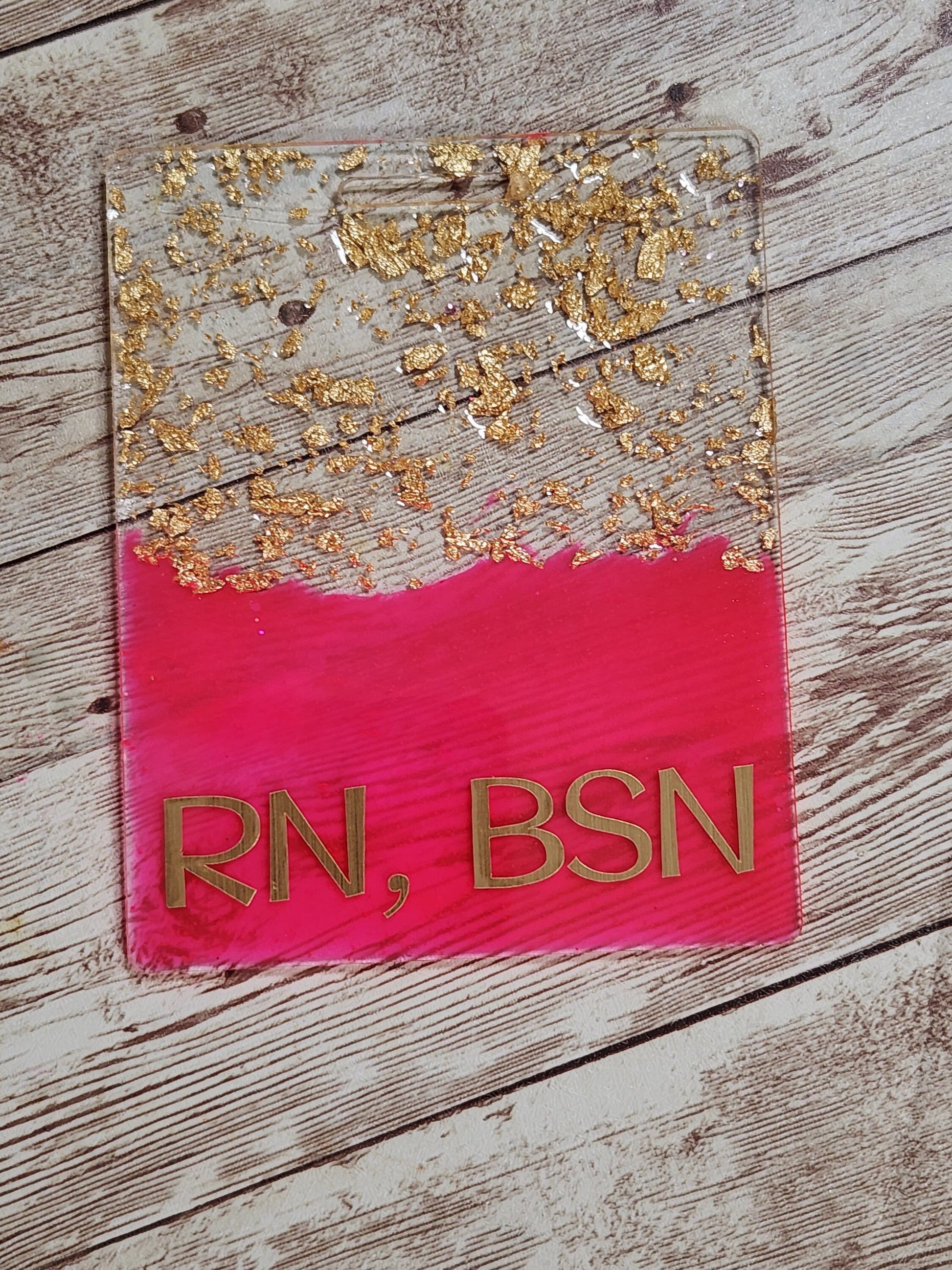 Neon Pink & Gold Foil RN, BSN Extended Horizontal Badge Buddy for Medical Professionals. Nurse Badge Buddy. Resin Glitter Badge Buddy - Glamorous Beauty & Boutique