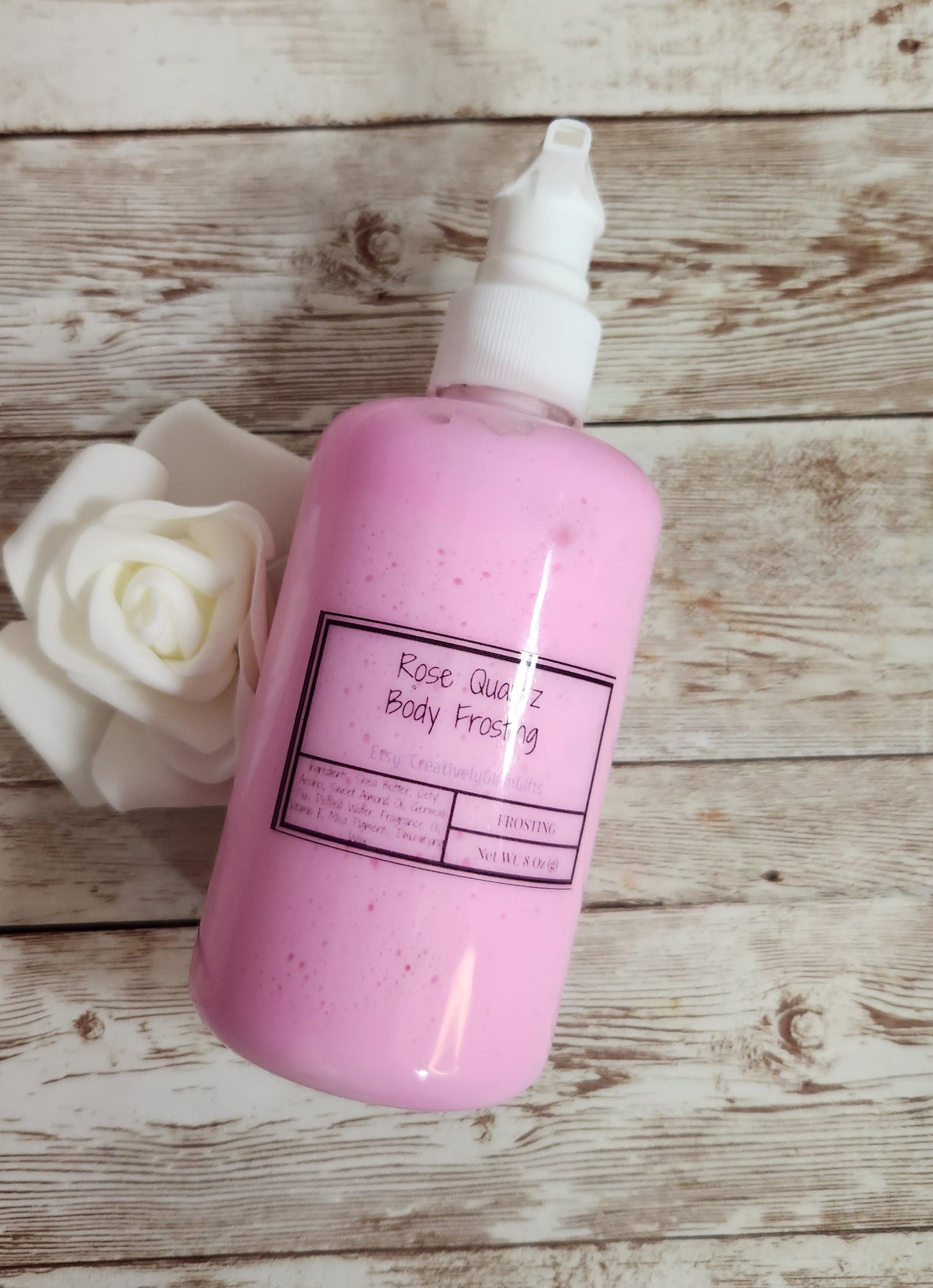 Rose Quartz Whipped Shea Butter Moisturizer. Handmade Shea Butter Body Frosting. All Natural Hand and Body Lotion 8 oz - Glamorous Beauty & Boutique