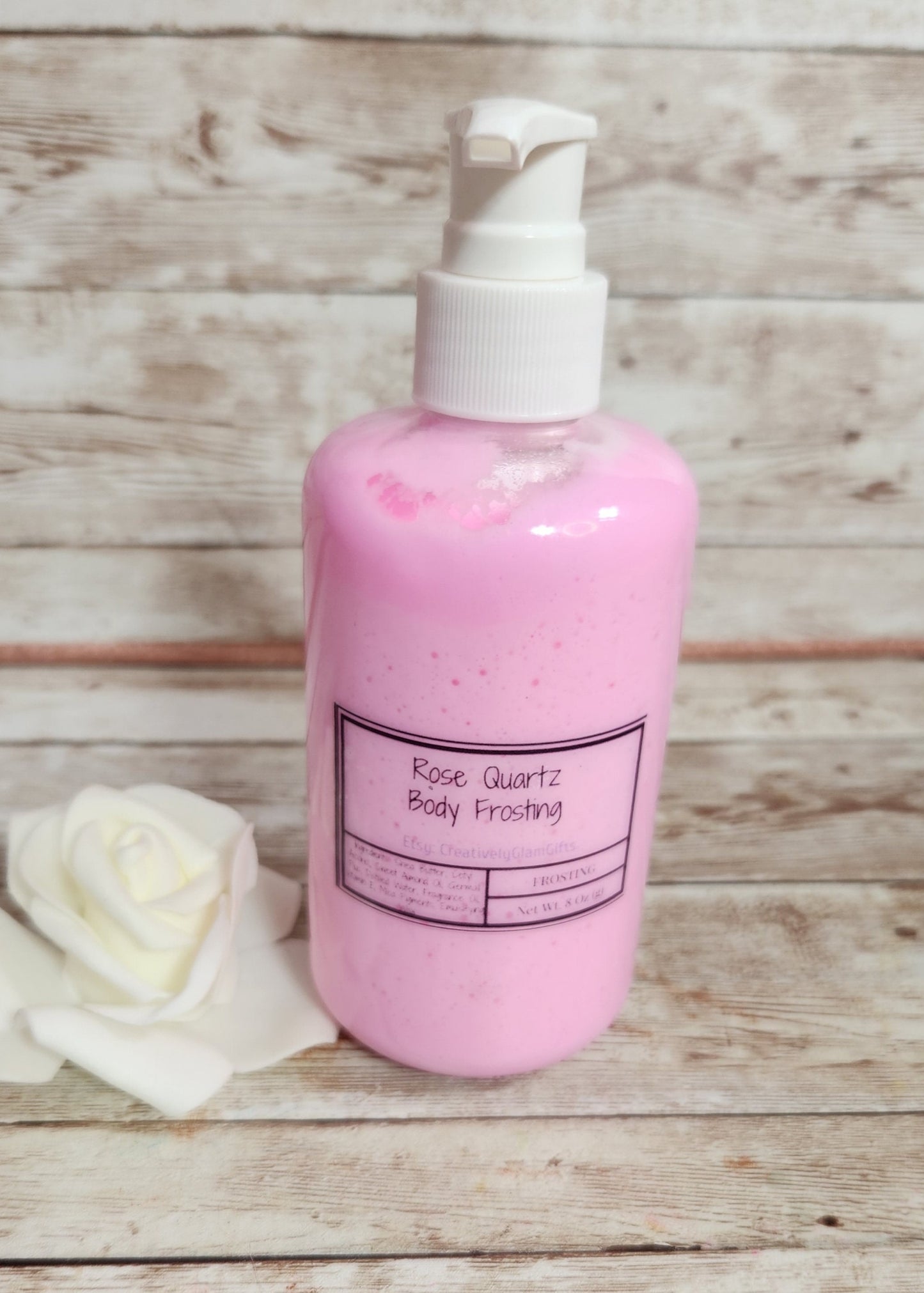 Rose Quartz Whipped Shea Butter Moisturizer. Handmade Shea Butter Body Frosting. All Natural Hand and Body Lotion 8 oz - Glamorous Beauty & Boutique