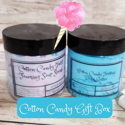 Cotton Candy Bath & Body Gift Set. Handmade Whipped Body Butter and Whipped Shea Butter Soap Scrub Gift Box. Sugar Scrub and Body Butter Set - Glamorous Beauty & Boutique