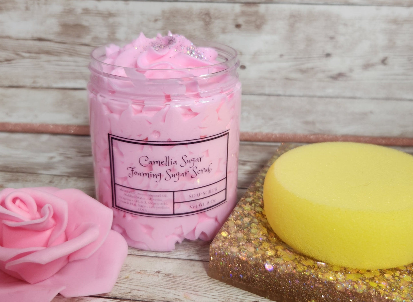 Camellia Sugar Whipped Foaming Sugar Scrub. Exfoliating Body Wash & Scrub. All Natural Shea Butter Whipped Soap Scrub and Shaving Cream. - Glamorous Beauty & Boutique