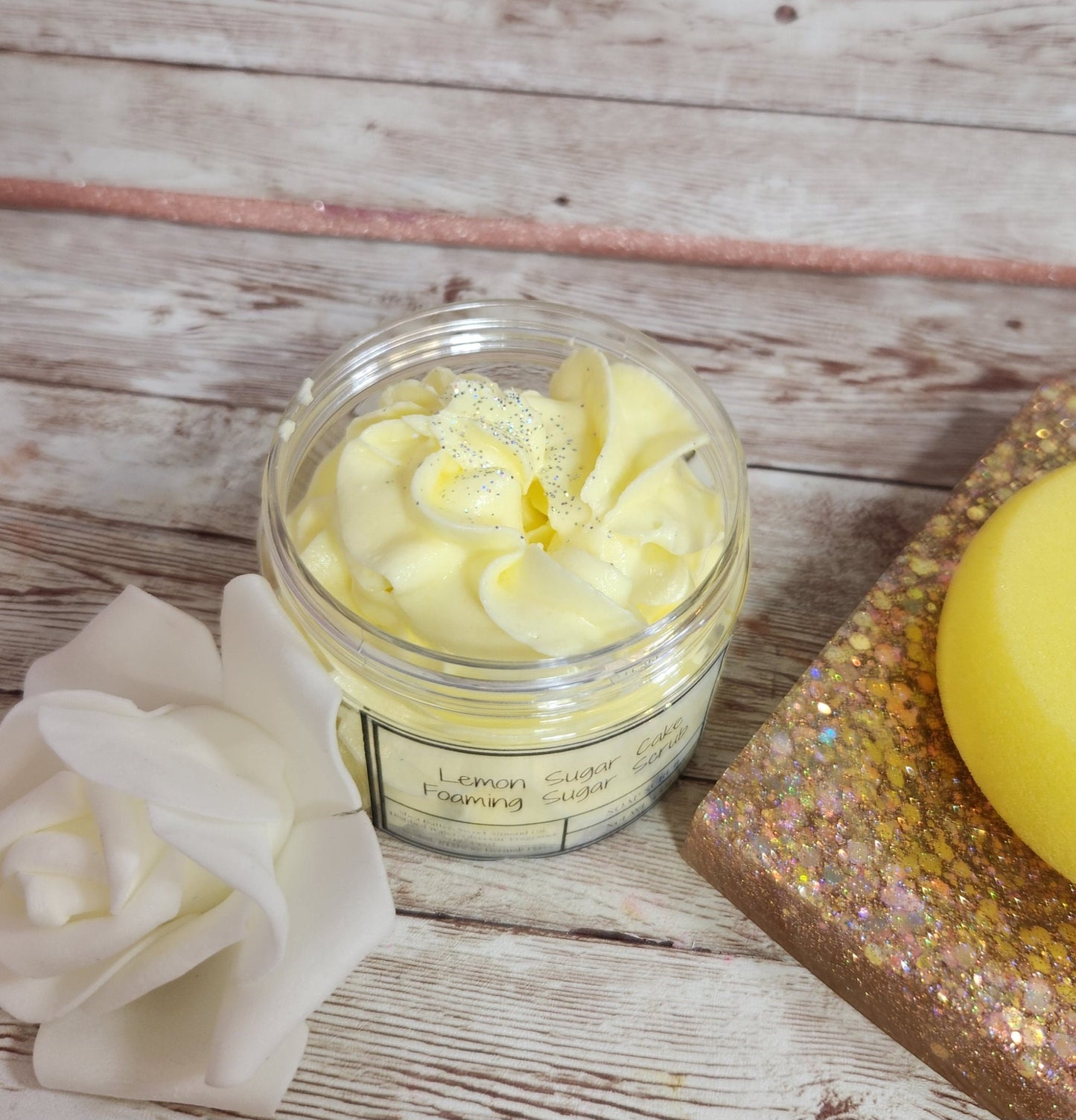 Lemon Sugar Cake Foaming Sugar Scrub. Exfoliating Shea Butter Sugar Scrub. Handmade Whipped Soap & Body Scrub in One. Whipped Soap Scrub - Glamorous Beauty & Boutique