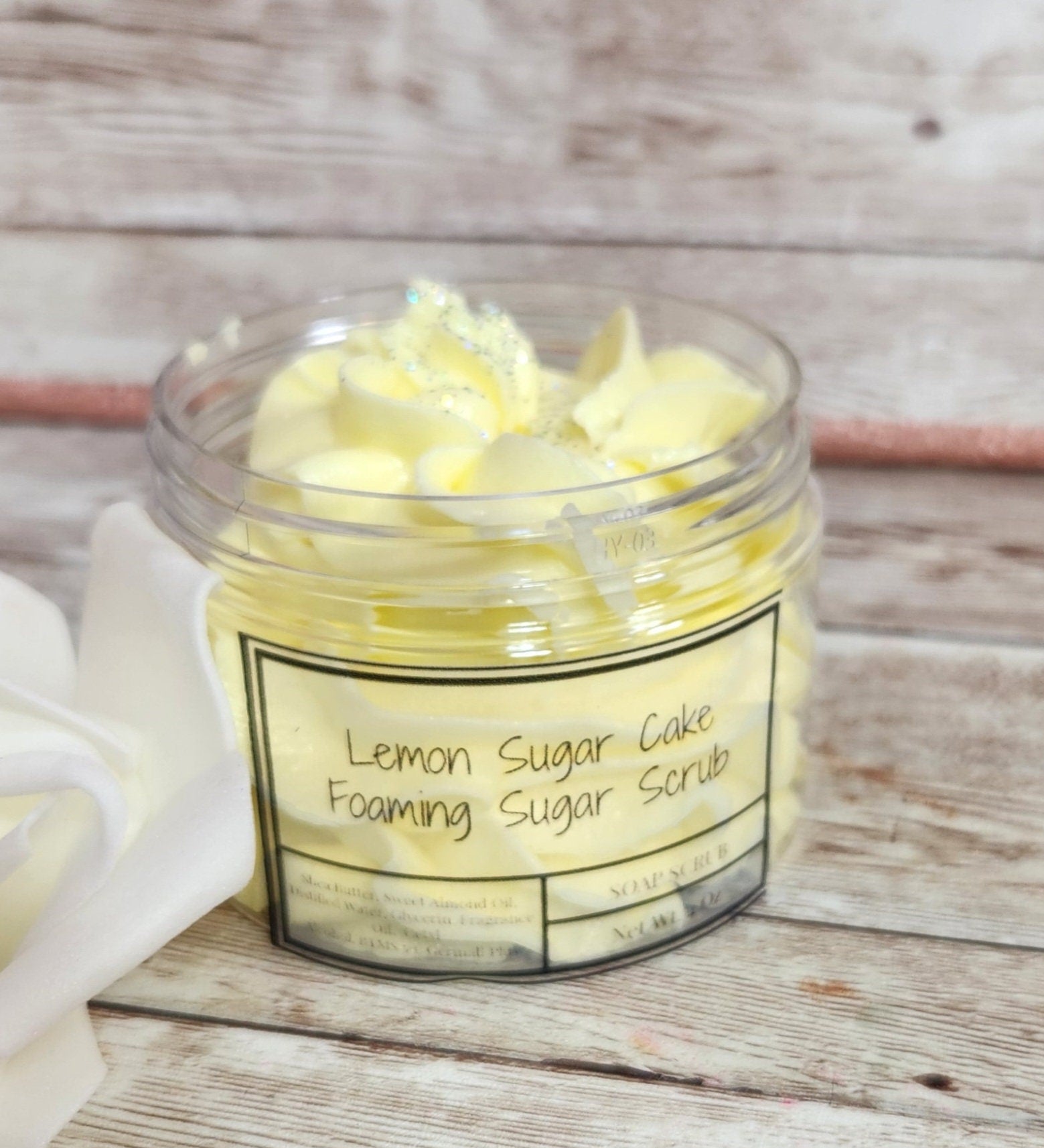 Lemon Sugar Cake Foaming Sugar Scrub. Exfoliating Shea Butter Sugar Scrub. Handmade Whipped Soap & Body Scrub in One. Whipped Soap Scrub - Glamorous Beauty & Boutique