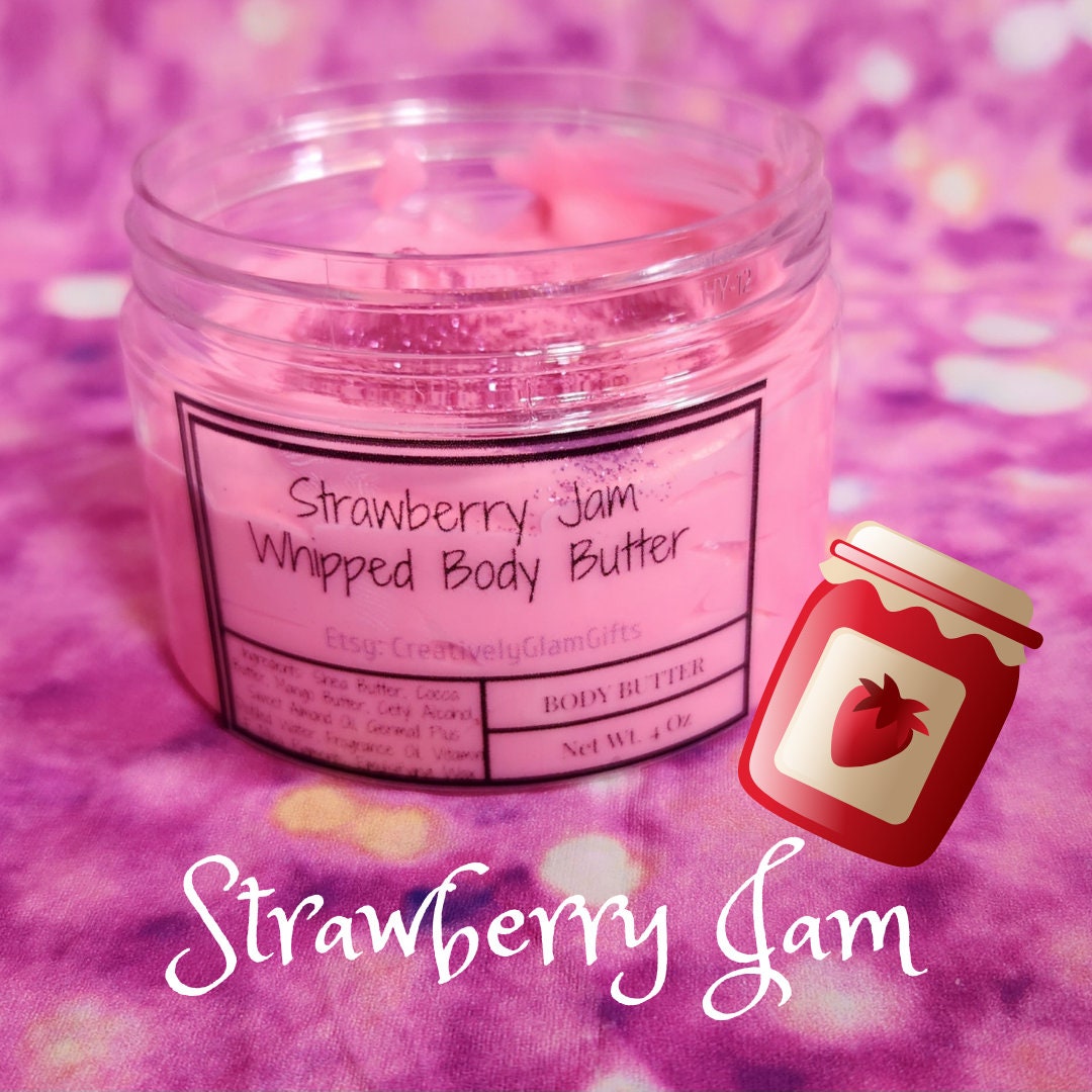 Strawberry Jam Whipped Body Butter. Handmade Shea, Mango & Cocoa Butter Body Frosting. All Natural Non Greasy Emulsified Body Butter - Glamorous Beauty & Boutique