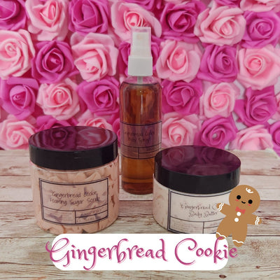 Gingerbread Cookie Bath and Body Gift Set. Handmade Whipped Body Butter, Whipped Shea Butter Sugar Scrub & Body Spray Gift Box. - Glamorous Beauty & Boutique