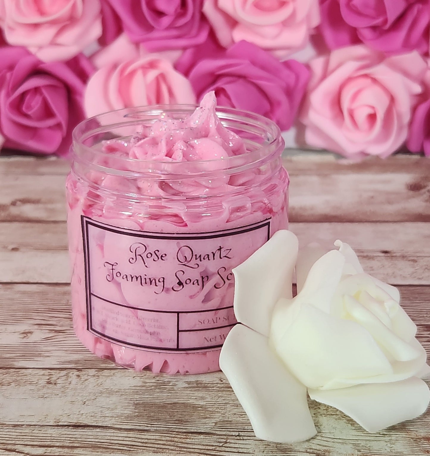 Rose Quartz  Whipped Foaming Shea Butter Sugar Scrub. All Natural Shea Butter Whipped Body Scrub and Shaving Cream. - Glamorous Beauty & Boutique