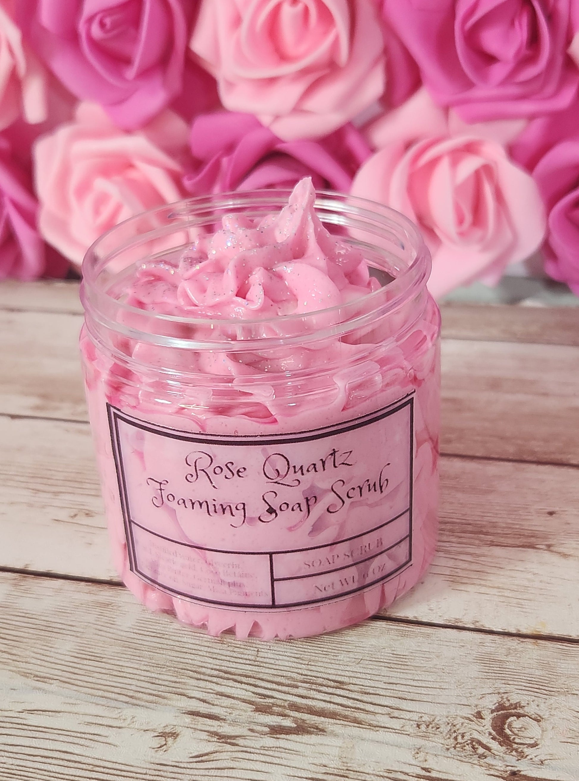 Rose Quartz  Whipped Foaming Shea Butter Sugar Scrub. All Natural Shea Butter Whipped Body Scrub and Shaving Cream. - Glamorous Beauty & Boutique