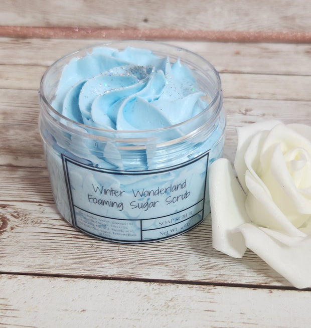 Winter Wonderland Whipped Foaming Shea Butter Sugar Scrub. Exfoliating Body Wash & Scrub. All Natural Whipped Soap Scrub. Shaving Cream. - Glamorous Beauty & Boutique